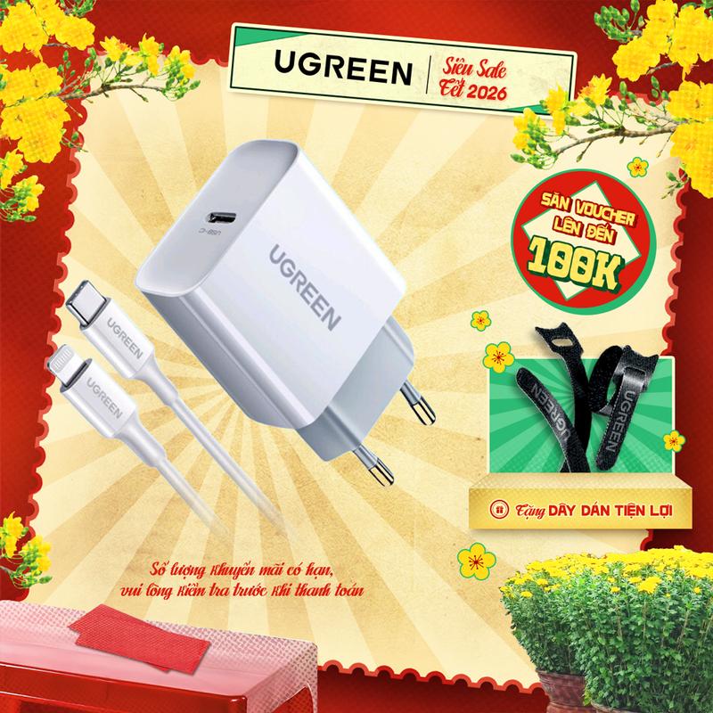  Bộ sạc nhanh iPhone UGREEN 70293 Sạc nhanh PD 20W và cáp Type C ra Lightning chuẩn MFI | Bảo hành 18 tháng 1 đổi 1 | Phụ Kiện 