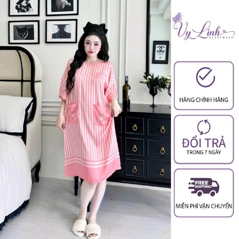 Đầm Ngủ Nữ Cộc Tay Hoạ Tiết In 3D Chất Liệu Lụa Latin Mềm Mịn Nhẹ Mát S428 Voi Kem váy ngủ