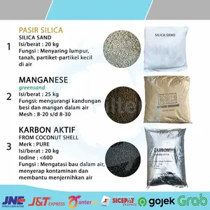 PAKET MEDIA FILTER AIR TABUNG FRP 1054 1354 PASIR SILIKA 20 KG + MANGANESE GREENSAND 25 KG + KARBON AKTIF BEST 20 KG FILTER AIR KOTOR BAU BESI KARAT LUMPUR PASIR MENJERNIHKAN AIR