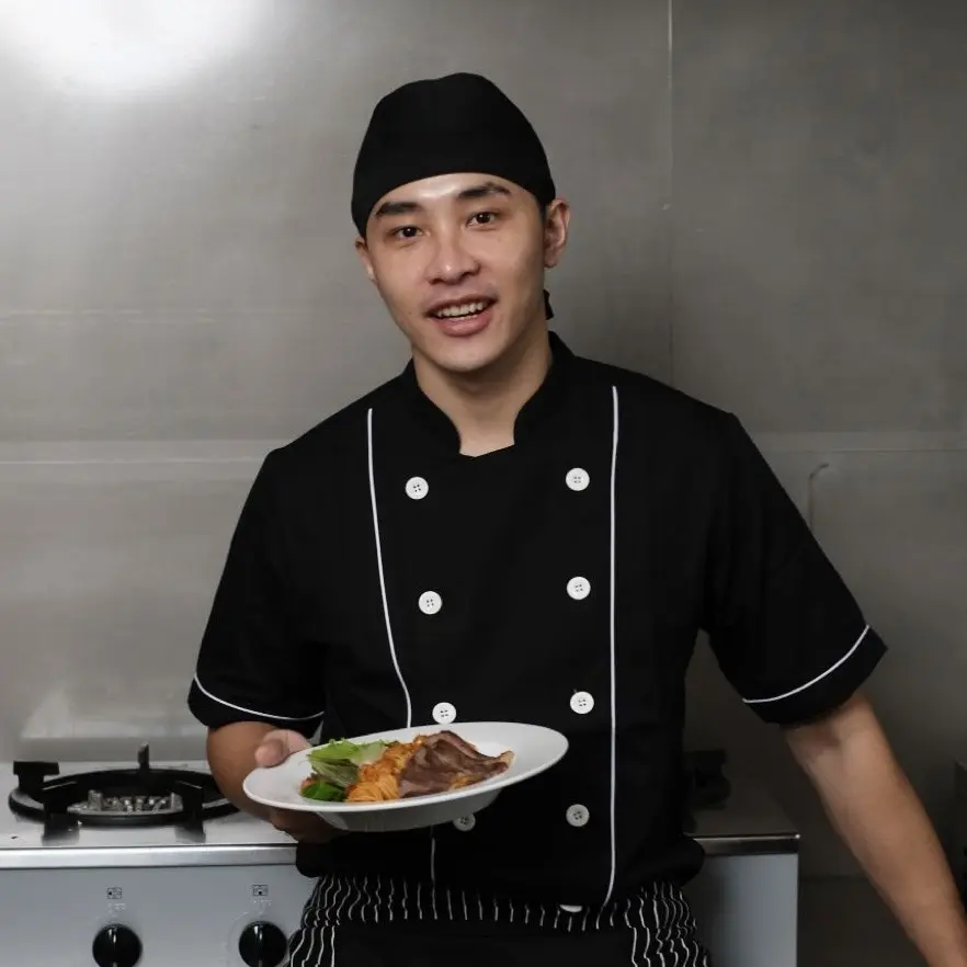 Basic Series Short Sleeve Chef Jacket - Black with White Detail