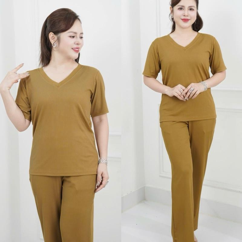 Set bộ thời trang,Set đồ kiểu cho mẹ ,áo ngắn, quần suông dài, chất len tăm co dãn , mềm,mát Ms46 Nữ Women Ong Top Voi