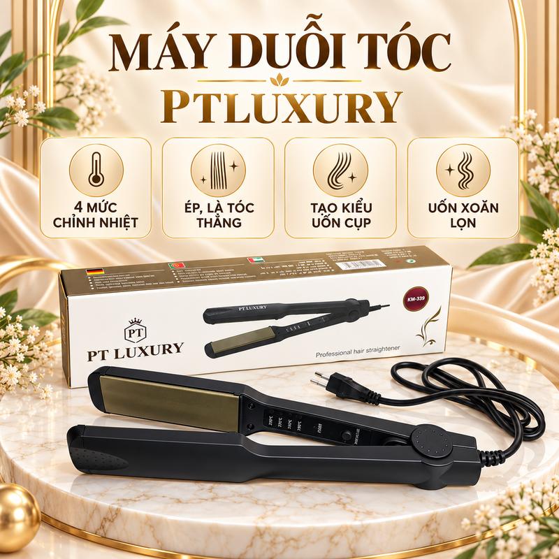 Máy Duỗi Tóc PTLUXURY Cao Cấp Ép, Là Thẳng, Uốn Cụp Đa Năng Với Gốm Tuamalin Bảo Vệ Tóc, 4 Mức Nhiệt Linh Hoạt