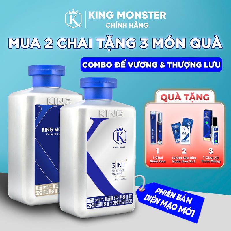 King Monster Sữa Tắm King Monster Đế Vương + Thượng Lưu Tặng 3 phần quà Nước hoa + Xịt thơm miệng + dây 10 gói