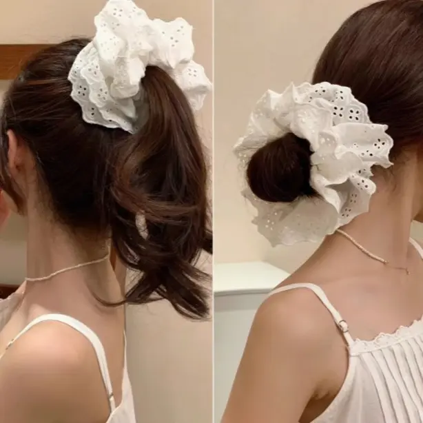 Chất Liệu Cotton Nguyên Chất, Phong Cách Đa Năng, Thời Trang Lolita, Dành Cho Nữ, Scrunchies Tóc, Ren Cổ Tích, Màu Trắng Tinh Khiết, Dây Buộc Tóc Phong Cách Cô Gái Ngọt Ngào, Thích Hợp Cho Tóc Đuôi Ngựa scrunchies Women Chun Nón Hat Voi