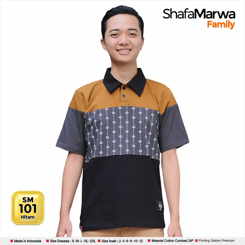 Shafamarwa Kaos set Couple Keluarga Baju Atasan Tunik Sarimbit Family rekomendasi Lebaran Ayah Ibu Wanita dan Anak Cowok Cewek SM101 Hitam Muslim Pasangan Dewasa Katun 5