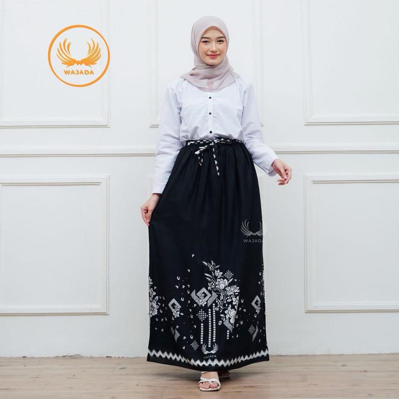 ROK SANTRIWATI ROK BATIK WANITA BAWAHAN WANITA ROK BAHAN RAYON ROK GOYOR Muslim Motif Hitam Panjang Bawahan Karet Katun 6