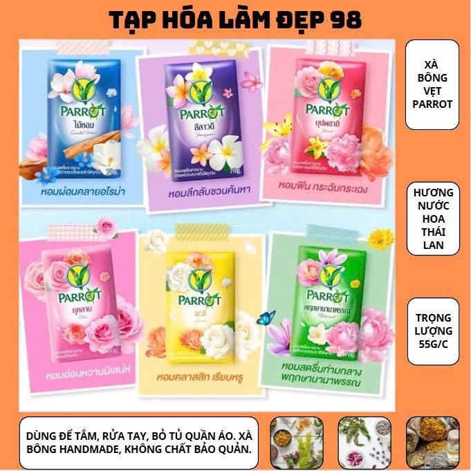  XÀ BÔNG CON VẸT Parrot Thái Lan LỐC 6 CỤC Chiết Xuất Hương Thơm Từ Thiên Nhiên 55g x6   BẢN MỚI   Dưỡng Da Body Dưỡng Body 