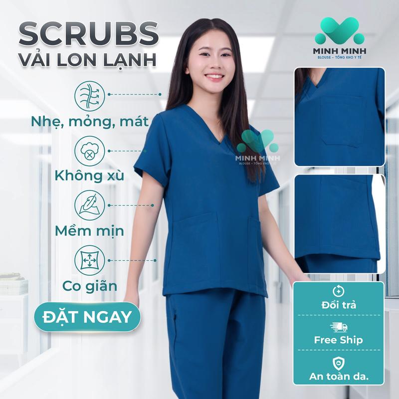  Bộ Scrubs VẢI THƯỜNG có co giãn đồng phục y tế dành cho bác sĩ điều dưỡng kĩ thuật viên nhân viên spa thẩm mỹ phòng khám bệnh viện đủ màu nam nữ 