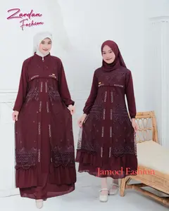 Azkia - Hauwwa gamis terbaru elegan mewah couple ibu dan anak // gamis brukat simple mewah terbaru