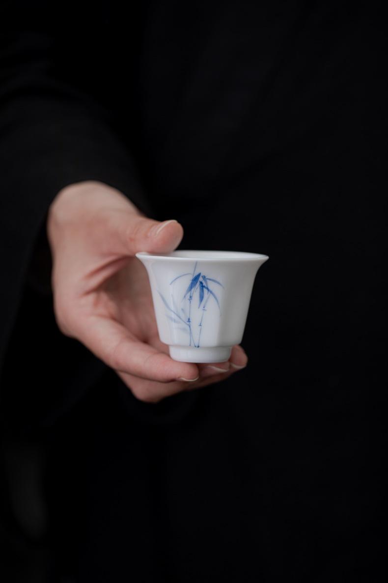 Product Introduction of Bamboo Sancai covered bowl hand-painted ceramic single large high-end Dehua white porcelain tea bowl Kung Fu tea set gift 16