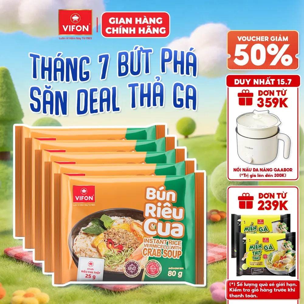 [VOUCHER HOT 10%] Set 5/ Set 10 gói Bún Riêu Cua VIFON 80gr/gói