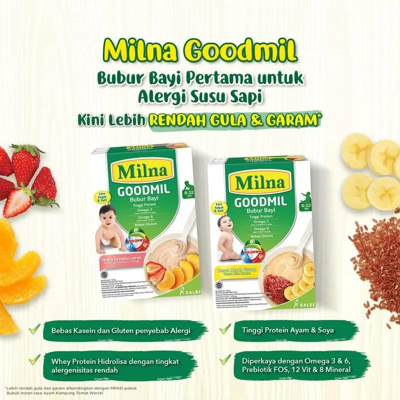 Yuna Baby - Milna Goodmil Bubur Bayi Khusus Bayi Alergi Susu Sapi 6 Bulan Ke Atas Kemasan 120 Gram