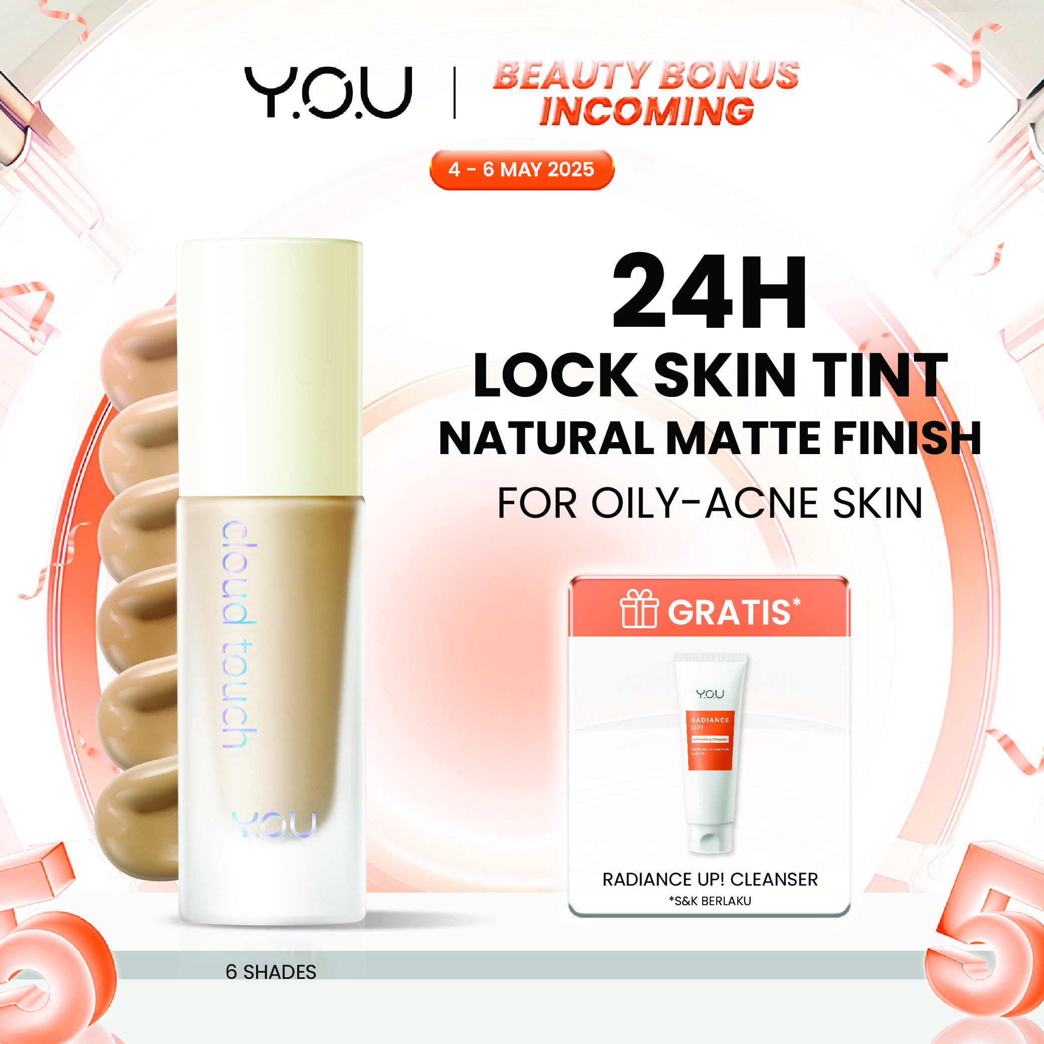 [BUY SKIN TINT FREE CLEANSER] YOU Cloud Touch Blurring Skin Tint Liquid Foundation Natural Matte Finish Tahan Lama 24 Bedak Wajah SPF Kosmetik