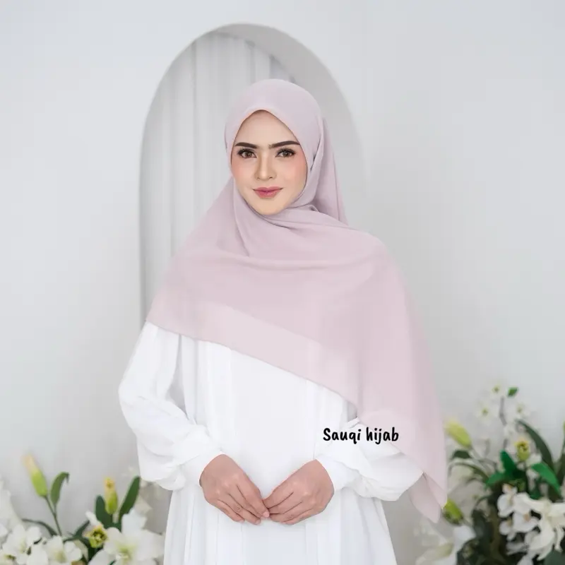 Sauqi hijab - Hijab Segiempat Syari Bahan Arabian Voal/ Arabian Voile 130cm premium kerudung polos jumbo