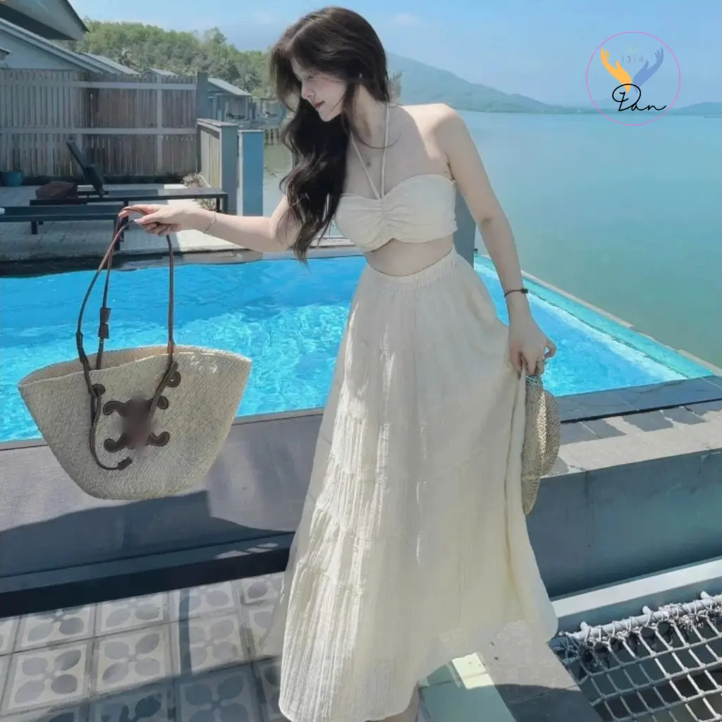 Váy 2 Dây - Váy Đi Biển Có Mút Ngực Chất Voan Ôm Body Cho Các Nàng Đi Biển