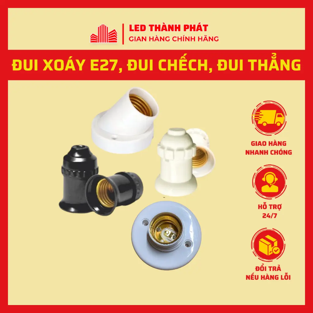 Đui đèn E27 chống nước độ bền cao tiếp xúc tốt , Đui xoáy gắn tường bảo hành chính hãng