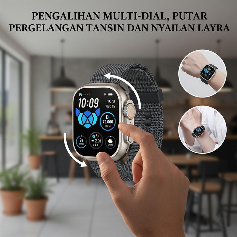 T900 ULTRA — Termasuk Bonus Tali Jam — Konektivitas Bluetooth — Mendukung iOS & Android — Pelacakan Kesehatan & Notifikasi Media Sosial T900 ULTRA — Termasuk Bonus Tali Jam — Konektivitas Bluetooth — Mendukung iOS & Android — Pelacakan Kesehatan & Notifikasi Media Sosial