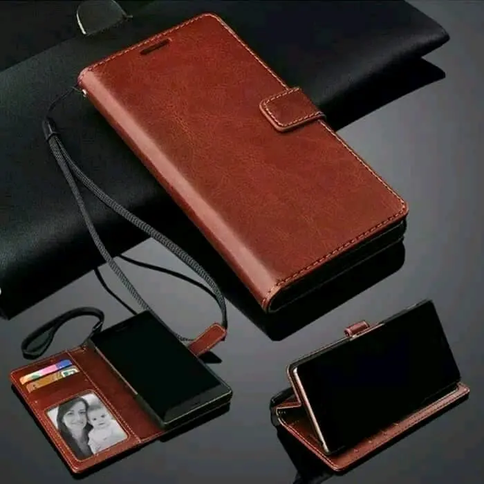 Case Untuk Vivo Y19S Flip Cover Wallet Leather Casing Dompet Kulit ( Case Untuk Vivo Y19S ) Slot Card Warna Hitam, Merah, Biru, Coklat Brown Silikon Black Smartphone Penutup 6