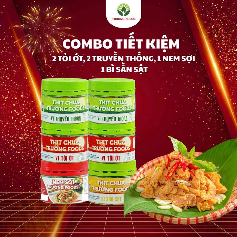 Combo "Tiết Kiệm" - Combo 6 Thịt Chua Trường Foods 2 Truyền Thống 2 Tỏi Ớt 1 Nem Sợi 1 Bì Sần Sật