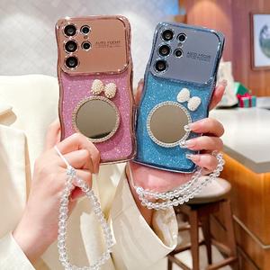 Sarung Telefon, Cermin Sentuh Mutiara Berkilauan, Sesuai untuk S24 Ultra dan S25 Ultra Wanita, Gaya Premium, Sarung Penuh Lensa Mewah, Fesyen, Sarung Pelindung S24 Ultra, Serasi dengan S23 / S24 / S25 Ultra Phone Protectors Clipper