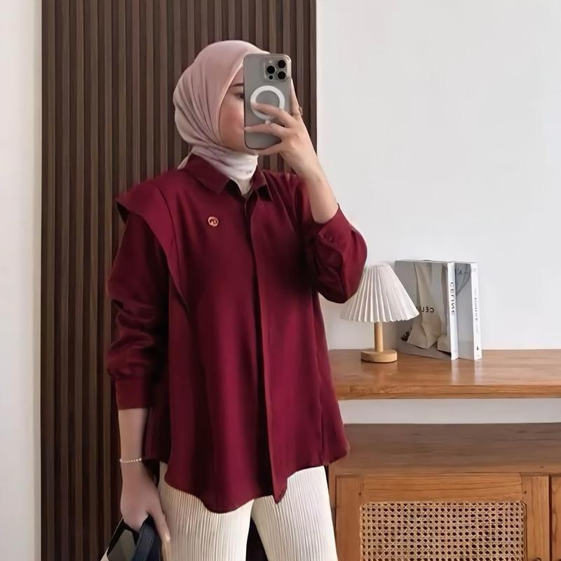 ANDINI BLOUSE SHAKILA ATASAN WANITA TERBARU (FREE BROS) kemeja  polos atasan wanita kekinian baju kerja wanita viral Basic Tangan  Panjang 2