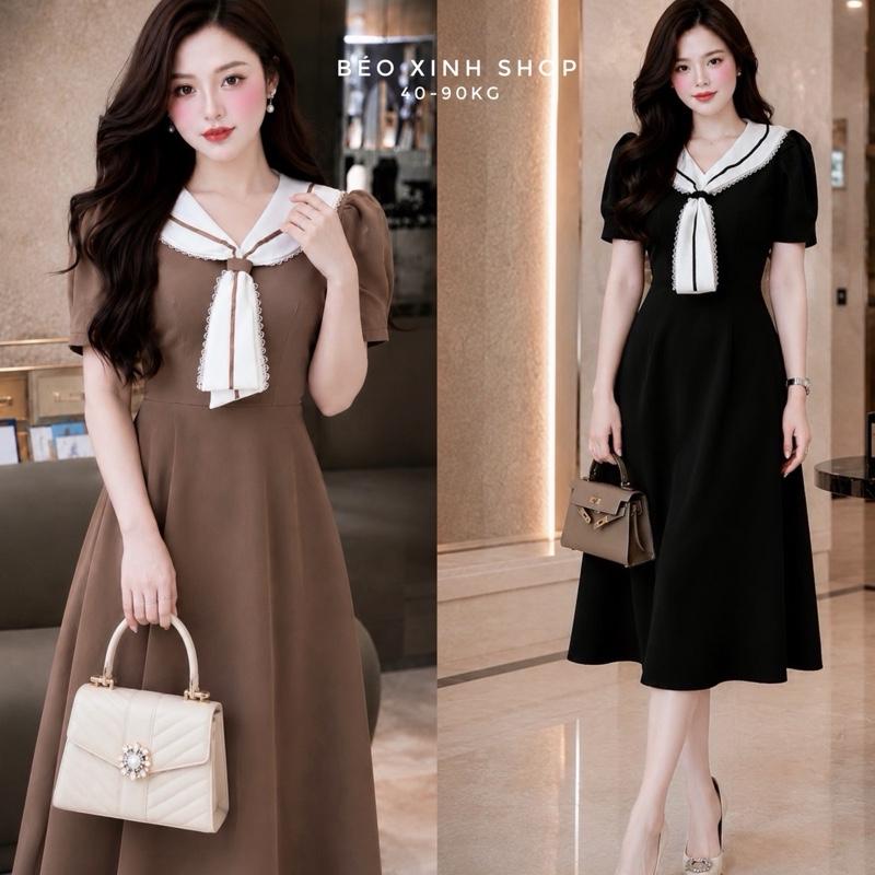 Váy Thời Trang Nữ Phối Nơ Bèo Trắng Vải Cotton Lạnh Cao Cấp Thanh lịch 40 - 95Kg Nữ Top Women Xoè - A.1427