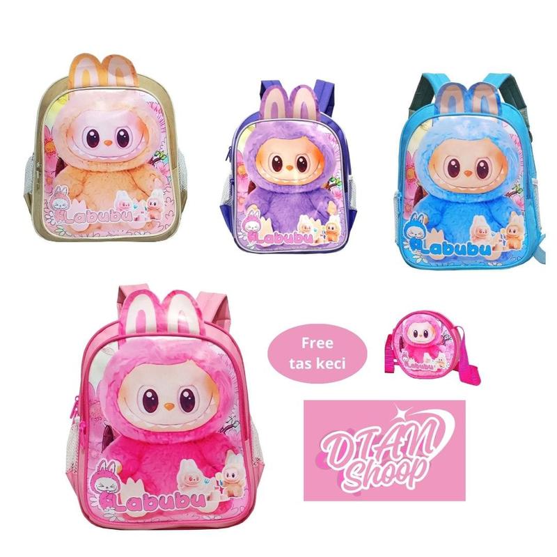 Product Introduction of Tas Ransel LABUBU Tas Anak perempuan Sekolah PAUD TK SD Tas Ransel 2 in 1 Karakter LABUBU FREE Tas Slempang Bulat - Merah Muda 8