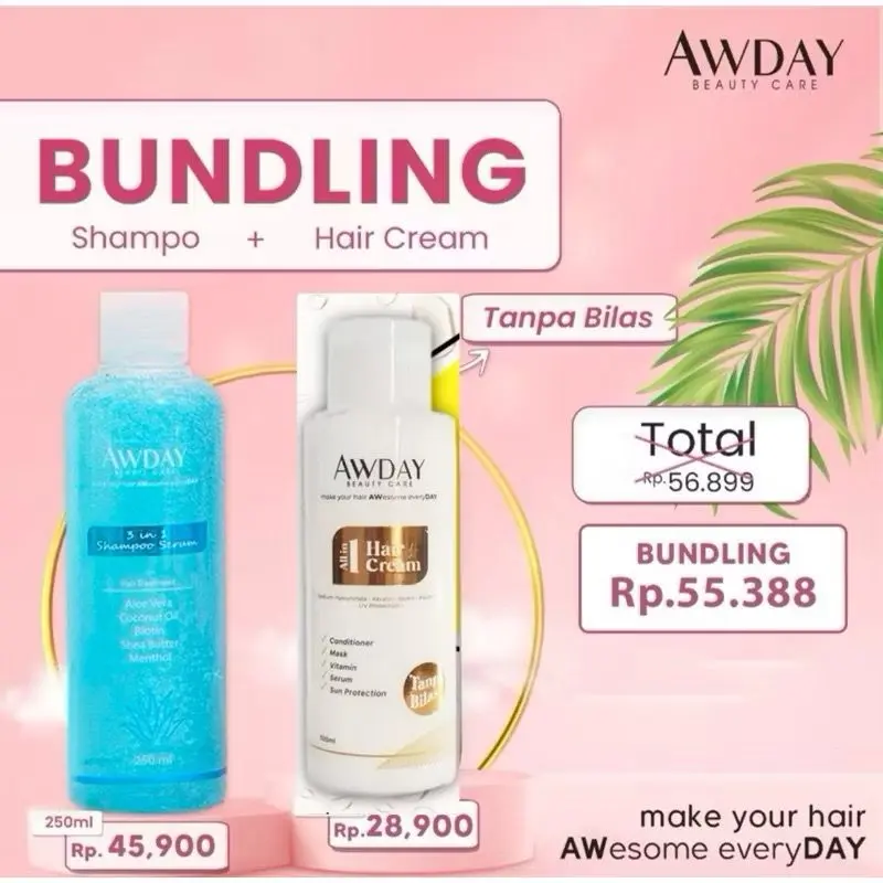 AWDAY 3in1 Shampo serum Paket Shampo + Kondisioner Perawatan Rambut Kering dan Rusak Awday Biotin Wangi 8