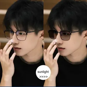 New half frame photochromic minus glasses for men and women, fashionable anti blue light glasses