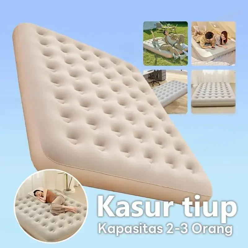【COD】Kasur Angin / Air Bed Double Kasur Angin + pompa manual Paket Kasur Angin Double Biru/ Paket Kasur Tiup Air Bed Double Camping