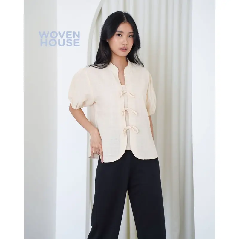 Shani Top Ribbon Blouse Linen - Atasan Baju Wanita Baju Kantor Pita - (S3277) 3