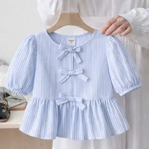 Blouse Navya Anak Perempuan Aksen Pita Cantik/ Atasan Anak Perempuan Salur Simple Fashion Trendy