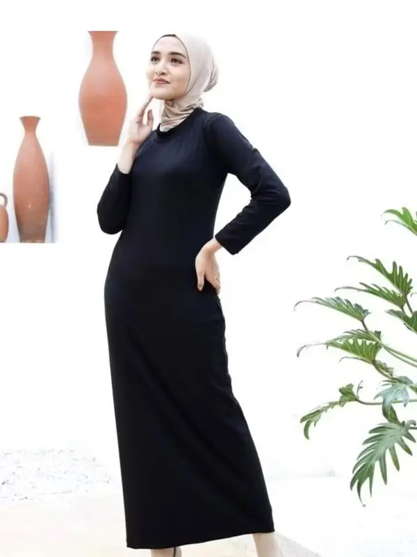 MANSET GAMIS LENGAN PANJANG BAHAN SPANDEK - DALAMAN KAFTAN - INNER DRESS TERUSAN LENGAN PANJANG 3