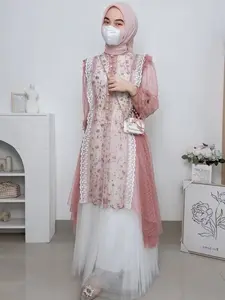 Sarah Outer Hijab Muslim Lengan Panjang Brukat Mewah Elegan Baju Wanita Kekinian Nyaman Adem Cantik