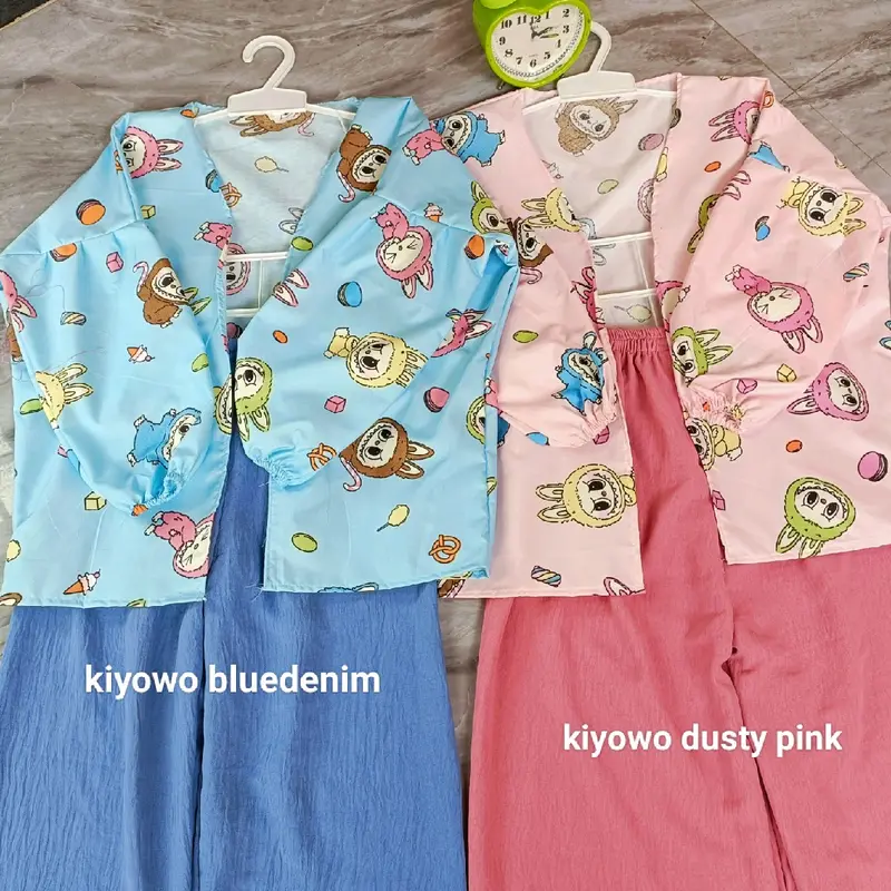 Setelan Kiyowo Anak Perempuan Lengan Panjang, Outer Katun Mikro dan Celana Kringkle Airflow - Ukuran M-L - Cowo 7