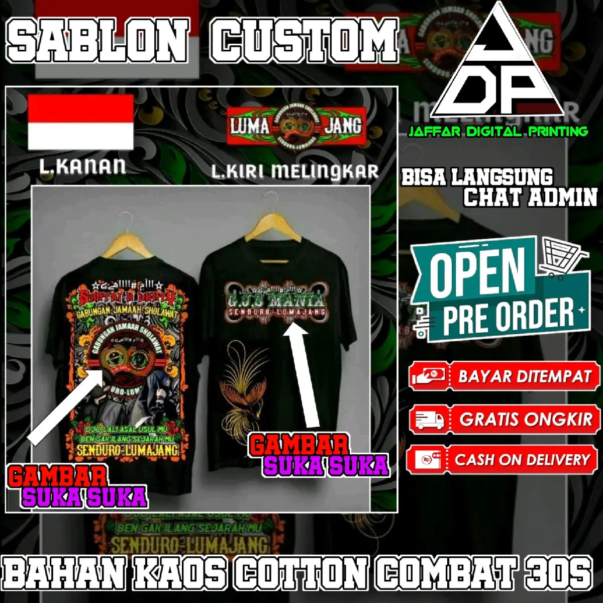 kaos komunitas custom sablon Desain sendiri bisa request warna kaos