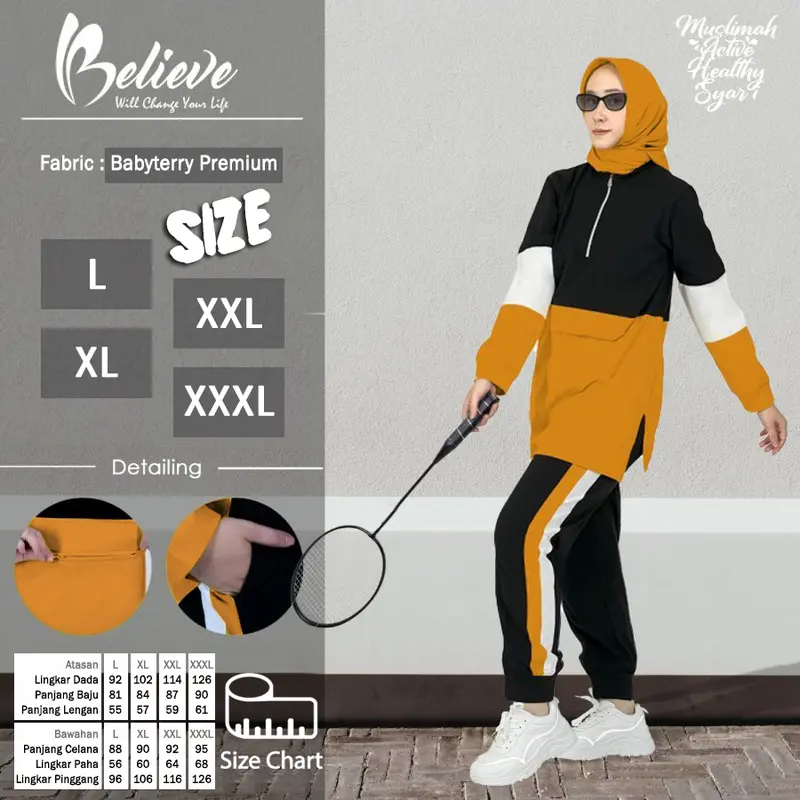 RV SET Setelan Kaos Celana Olahraga Muslimah Training Senam Wanita Lengan Panjang Jumbo Big Size L XL XXL XXXL / SAKA baju celana muslim panjang sport sporty polos 3