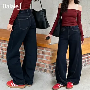 Balale.j Baggy Jeans Wanita Kekinian Celana Pedang Melengkung Wanita Longgar Kulot Jeans Cewek OOTD 171