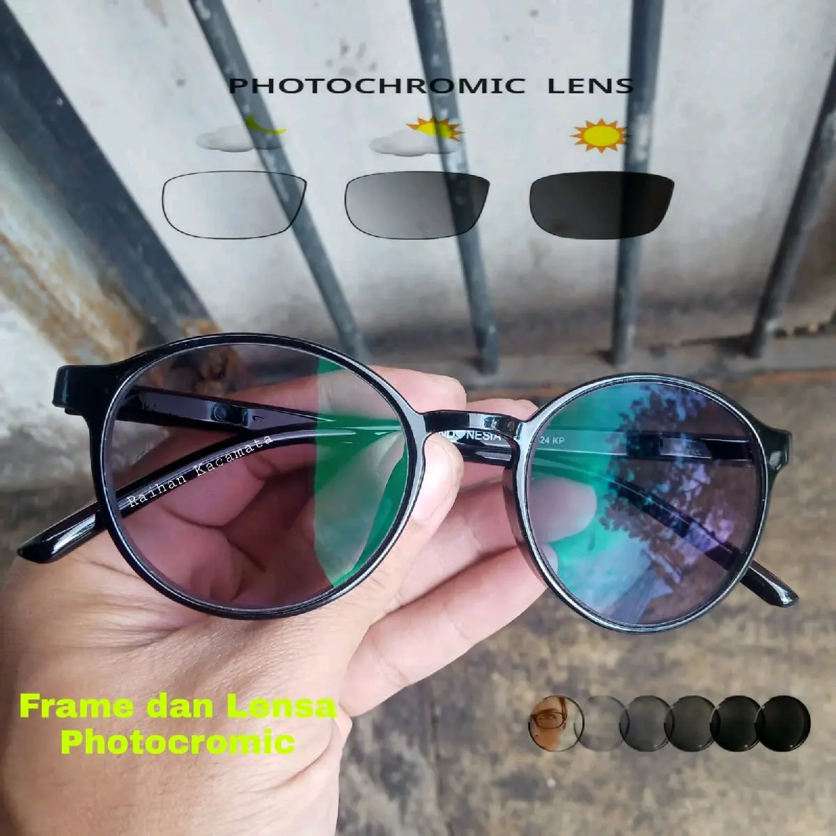 Kacamata bulat photocromic bluecromic pria wanita