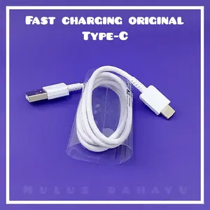 Kabel Data Smsung Type C Fast Charging Original 100% Bawaan Hp A03s, A04s, A11, A12, A15, A20, A21, A22, A30, A31, A32, A50, A51, A52, Cable Charger Casan Adaptor Handphone Putih Panjang