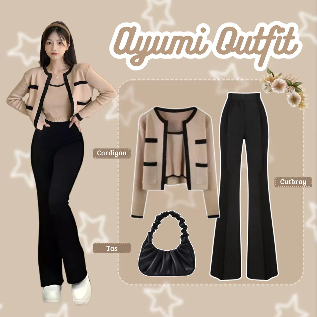 One Set Ayumi Outfit ( Cardigan + Cutbray + Tas ) Ootd Korean Style | Fashion Wanita Kekinian