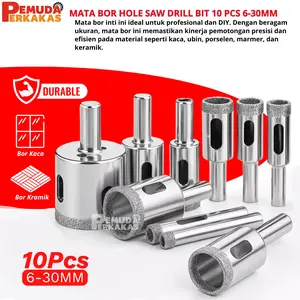 10pcs Mata Bor Kaca Keramik Granit Batu Porselan Diamond HSS Holesaw