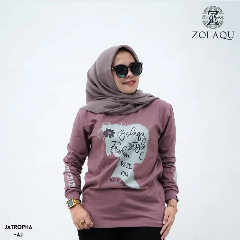 Kaos Atasan Wanita Lengan Panjang Muslimah LD 110cm Jumbo BabyTerry Premium 4