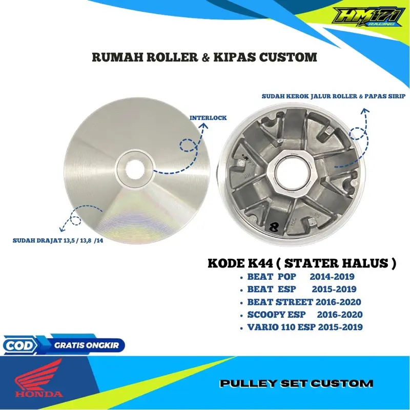 Rumah roller bubut custom beat esp scoopy esp beat street beat pop stater halus kode k44 13,8 13,5 rumah roller bubutan pulley bubutan sudah kerok jalur roller