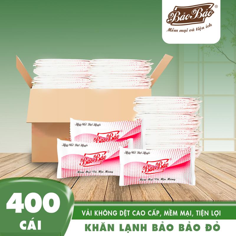  400 Cái Khăn Lạnh Màu Đỏ Chấm Bi - Bảo Bảo Tissue Vải Không Dệt Mềm Mại Tái Sử Dụng Tiện Lợi 