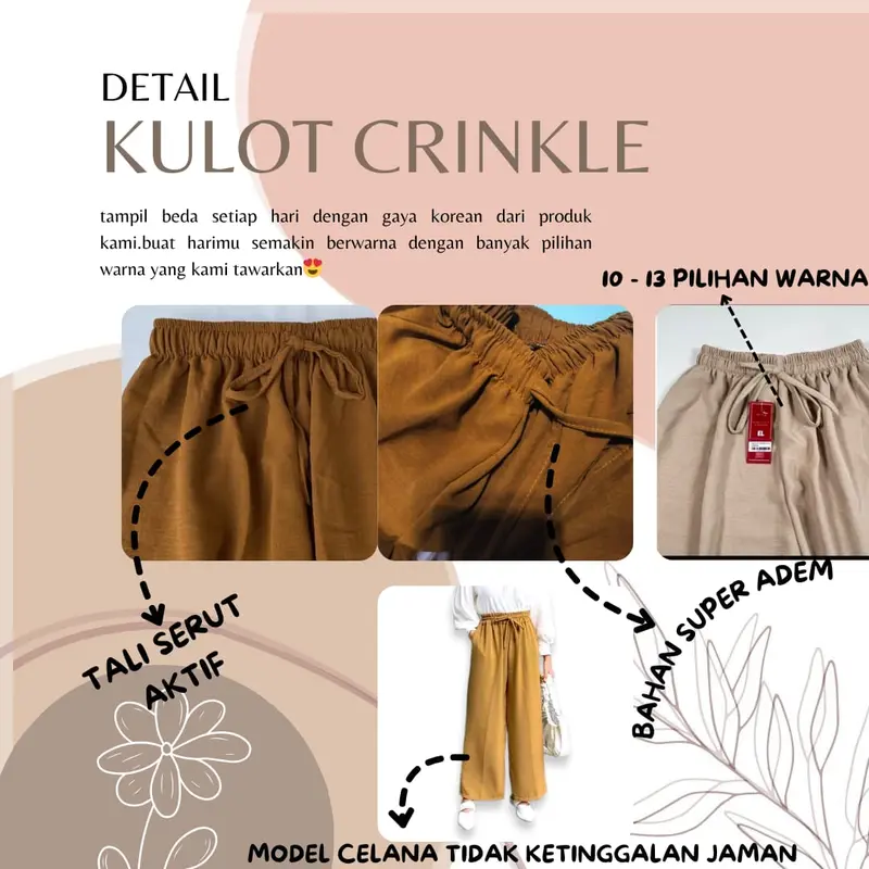 celana kulot wanita cringkle airflow terbaru-celana kulot cringkle panjang size M L XL Crinkle Serut Karet Nyaman 1
