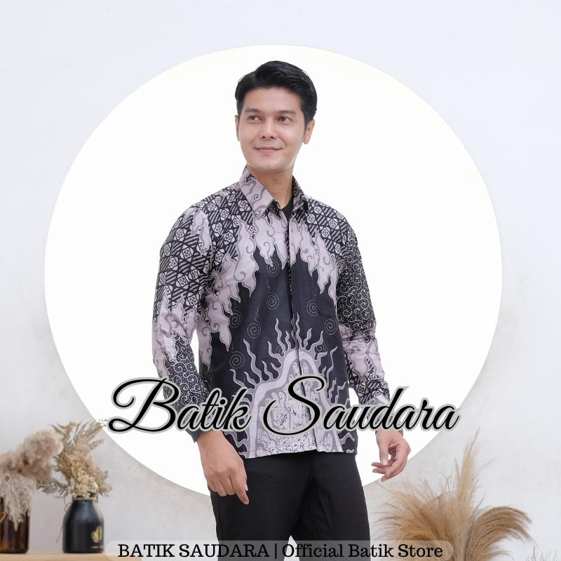 Batik Saudara Couple Gamis Muslim Pasangan Kemeja Panjang Kain Katun Motif Mega Mendung Hitam 3