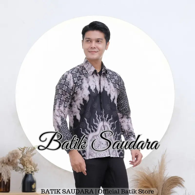 Batik Saudara Couple Gamis Muslim Pasangan Kemeja Panjang Kain Katun Motif Mega Mendung Hitam 2