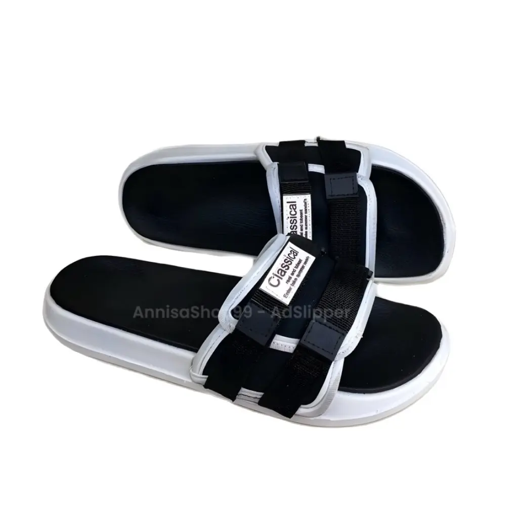 AN - LINGKAR PUTIH SHP - Promo Sandal Slop Slip On Distro Casual Pria Wanita Dewasa