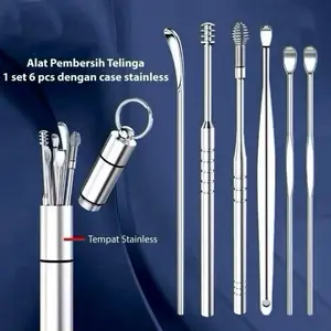 Korek kuping set isi 5 isi 8 isi 6 stainless ear pick set 6in1 paket pembersih telinga 6in1 / ALAT PEMBERSIH TELINGA 6 IN 1 / KOREK KUPING SET BY KK2